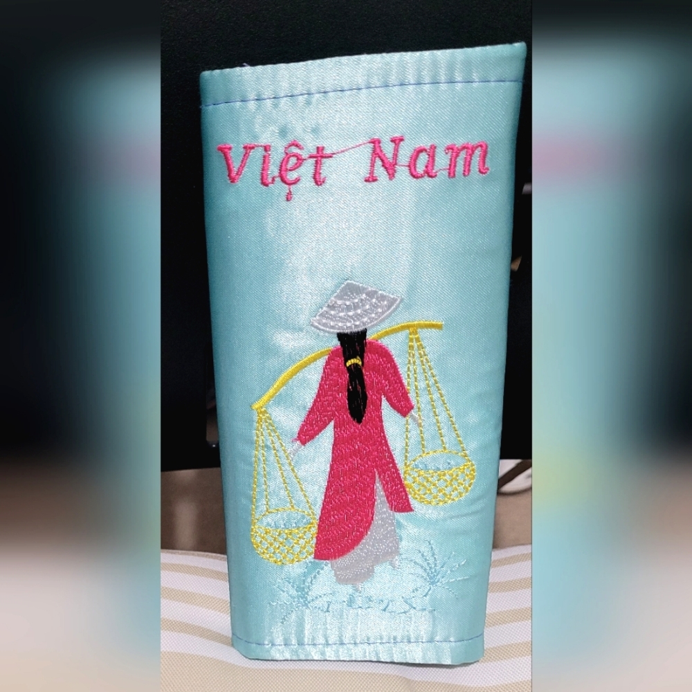 Vietnam Silk Hand Embroidered Women's Bifold Wallet - Blue - Picture 7 of 11